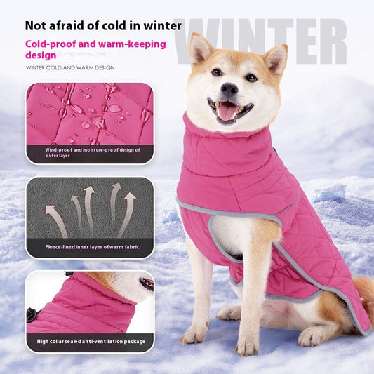 HKM-5958845 Lightweight Cold-Proof Cotton-Padded Dog Clothes in Rose Red and Dark Blue for Medium to XXL Sizes