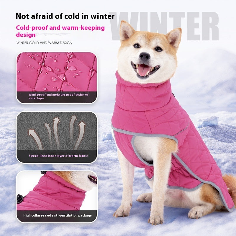 HKM-5958845 Lightweight Cold-Proof Cotton-Padded Dog Clothes in Rose Red and Dark Blue for Medium to XXL Sizes