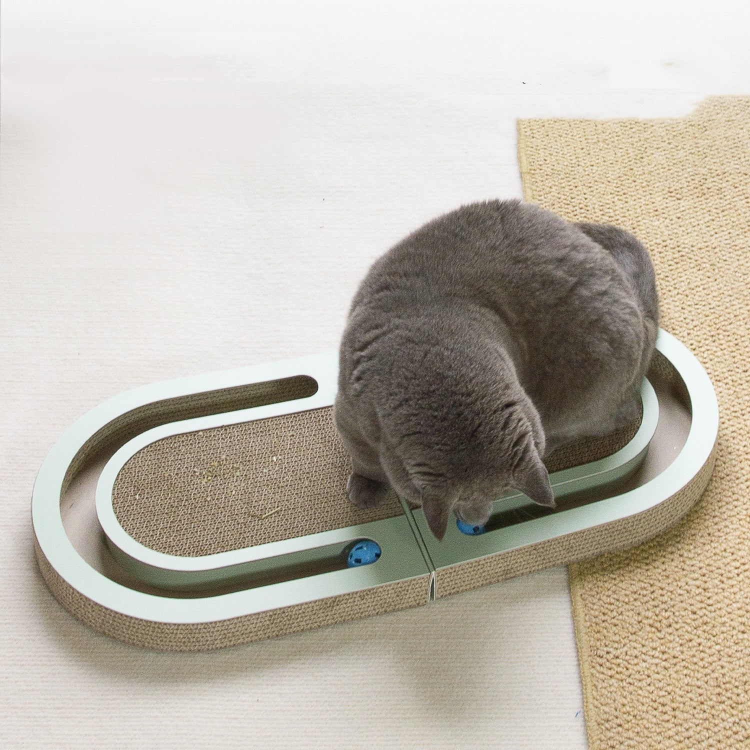 HKM-5959229 Folding Cat Scratching Plate with Ball - Corrugated Paper, Green, Japanese Style