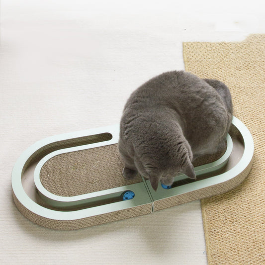 HKM-5959229 Folding Cat Scratching Plate with Ball - Corrugated Paper, Green, Japanese Style