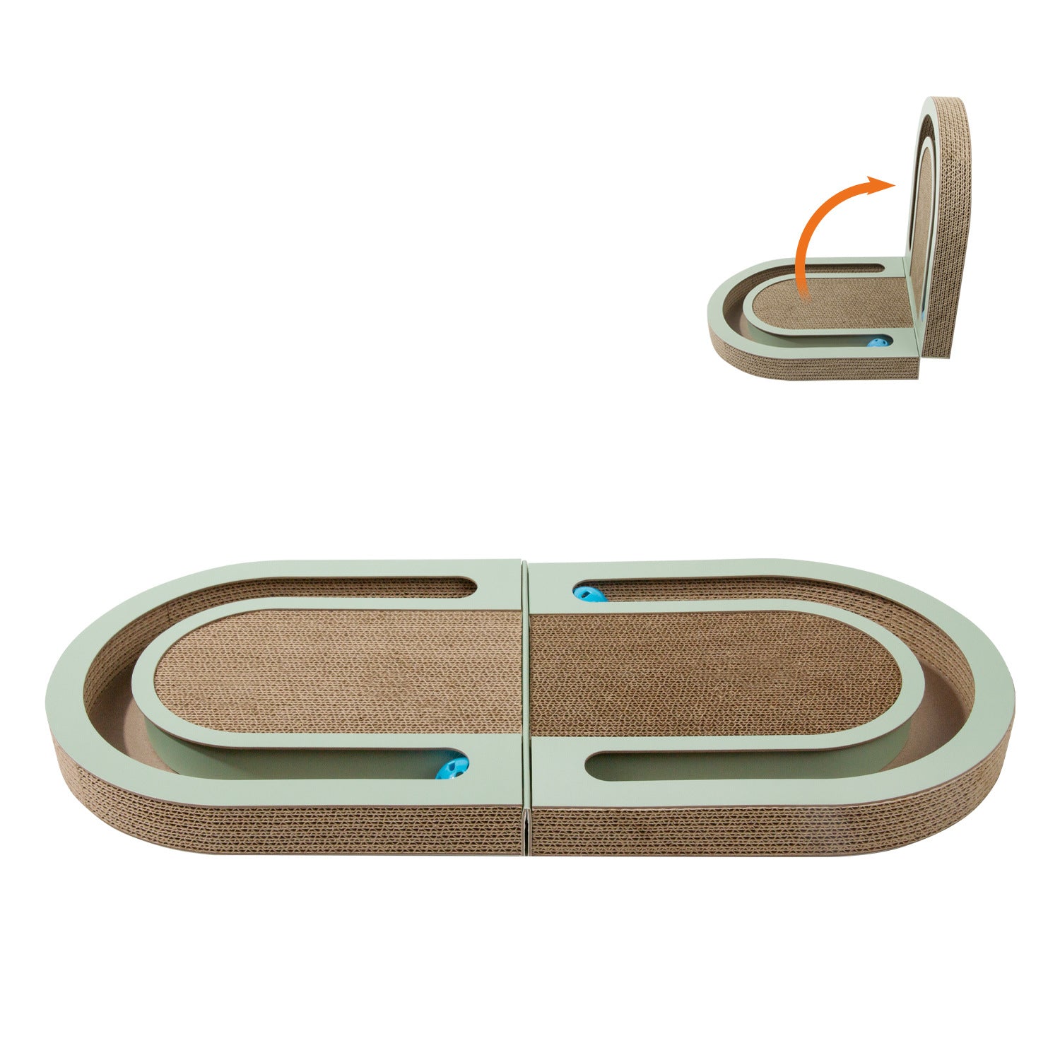 HKM-5959229 Folding Cat Scratching Plate with Ball - Corrugated Paper, Green, Japanese Style