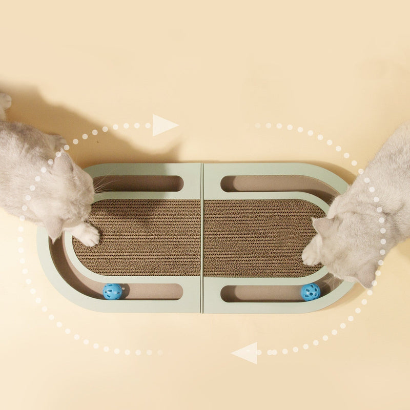 HKM-5959229 Folding Cat Scratching Plate with Ball - Corrugated Paper, Green, Japanese Style