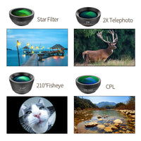 HKM-595923 6 in 1 Universal Mobile Phone Camera Lens Kit with Fisheye, Wide Angle, Macro, Telephoto, CPL, and Star Filter