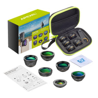 HKM-595923 6 in 1 Universal Mobile Phone Camera Lens Kit with Fisheye, Wide Angle, Macro, Telephoto, CPL, and Star Filter