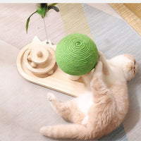 HKM-5959869 Wooden Cat Tree with Double Sisal Balls - Interactive Scratching Post and Exercise Toy for Cats
