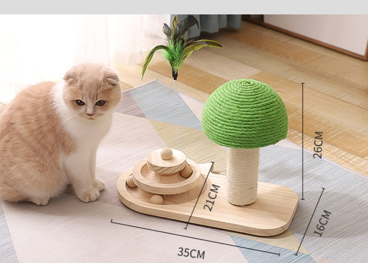 HKM-5959869 Wooden Cat Tree with Double Sisal Balls - Interactive Scratching Post and Exercise Toy for Cats