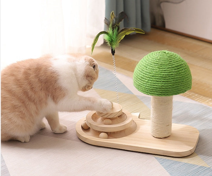 HKM-5959869 Wooden Cat Tree with Double Sisal Balls - Interactive Scratching Post and Exercise Toy for Cats