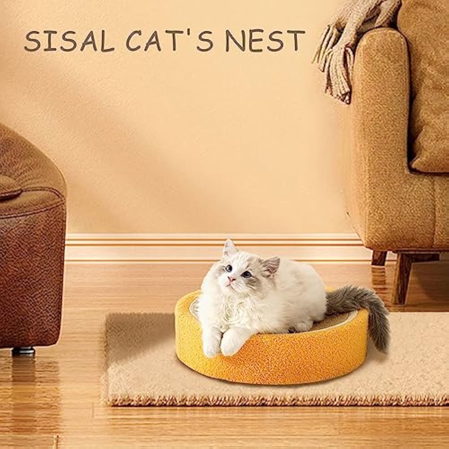 HKM-5960509 Sisal Round Cat Scratching Board and Bed for Small Breeds - Durable, Multi-Purpose Design for Play and Sleep