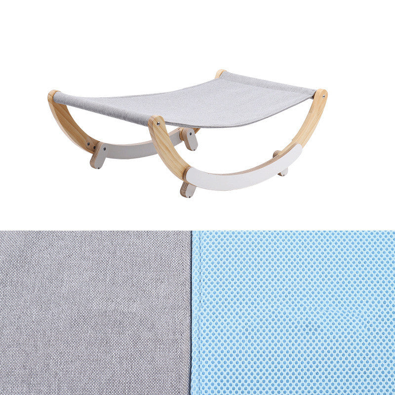HKM-5960637 Solid Wood Cat Hammock Pet Bed with Breathable Fabric for All Seasons