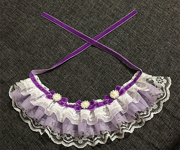 HKM-5961277 Purple Pet Bow Tie Collar for Dogs and Cats, Lace Design, Cloth Material, XS to XL Sizes