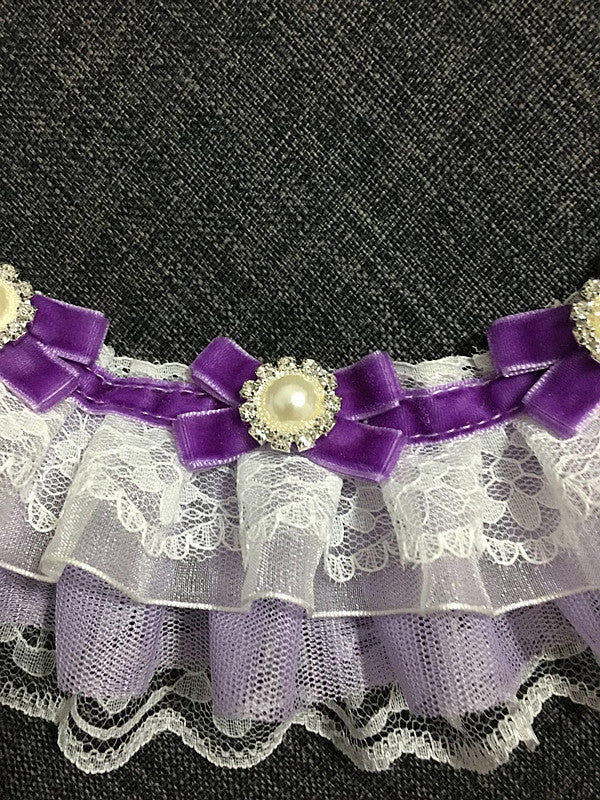 HKM-5961277 Purple Pet Bow Tie Collar for Dogs and Cats, Lace Design, Cloth Material, XS to XL Sizes