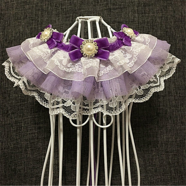HKM-5961277 Purple Pet Bow Tie Collar for Dogs and Cats, Lace Design, Cloth Material, XS to XL Sizes
