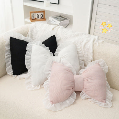 HKM-596179 Butterfly-Shaped Waist Pillow with Lace Trim for Home and Office Use - Soft PP Cotton, 40x32cm
