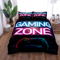 HKM-596179 Gamepad Pattern Three-Piece Bed Sheet Set with Duvet Cover and Pillowcases, Available in Multiple Sizes