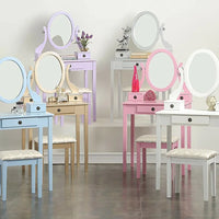 HKM-596243 White Small Makeup Vanity Dressing Desk with Mirror - MDF/Wood, 30W x 13D x 53H Inches