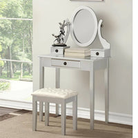 HKM-596243 White Small Makeup Vanity Dressing Desk with Mirror - MDF/Wood, 30W x 13D x 53H Inches