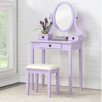 HKM-596243 White Small Makeup Vanity Dressing Desk with Mirror - MDF/Wood, 30W x 13D x 53H Inches