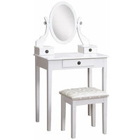 HKM-596243 White Small Makeup Vanity Dressing Desk with Mirror - MDF/Wood, 30W x 13D x 53H Inches