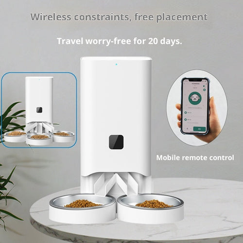 HKM-5962813 Smart Automatic Pet Feeder with Timed Feeding and Mobile Control, Includes 3 Stainless Steel Bowls