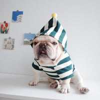 HKM-5963453 Stylish Stretch Striped Hoodie for Dogs in Dark Green and Ginger Yellow
