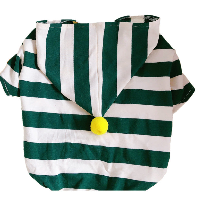 HKM-5963453 Stylish Stretch Striped Hoodie for Dogs in Dark Green and Ginger Yellow