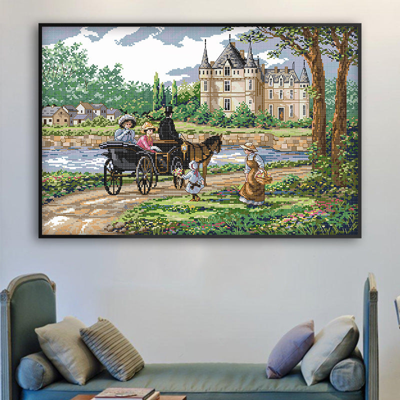 HKM-596371 Landscape Cross Stitch Embroidery Kit with Ecological Cotton Fabric