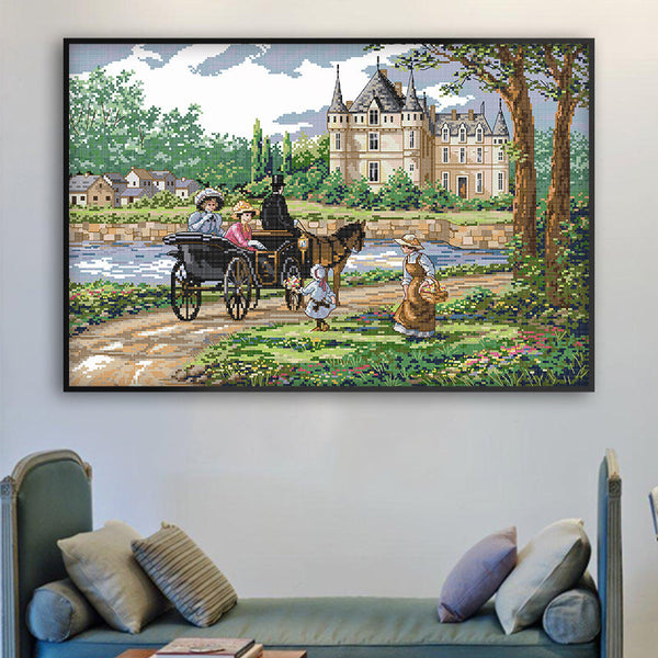 HKM-596371 Landscape Cross Stitch Embroidery Kit with Ecological Cotton Fabric