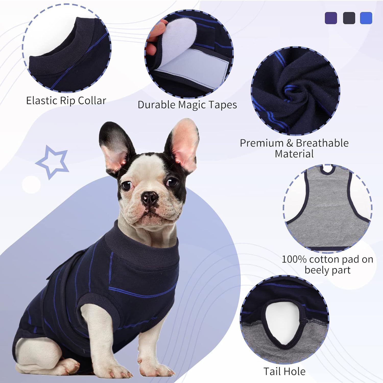 HKM-5964093 Anti-Licking Dog Rehabilitation Jumpsuit - Black, Multiple Sizes Available