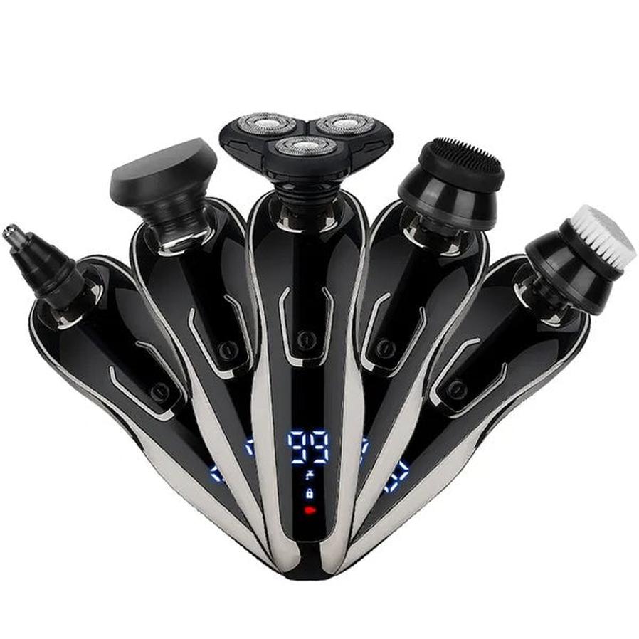HKM-596435 5-in-1 Rechargeable Cordless Grooming Kit with Waterproof Shaver, Trimmer, and Facial Brush Set