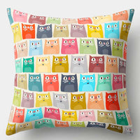 HKM-596435 Colorful Cat Pillowcase - Soft Short Plush Cover, 45x45cm, Printed Design