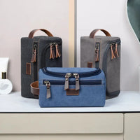 HKM-596435 Vintage Canvas Makeup Bag - Portable Large Capacity Storage Tote in Black, Dark Grey, and Blue