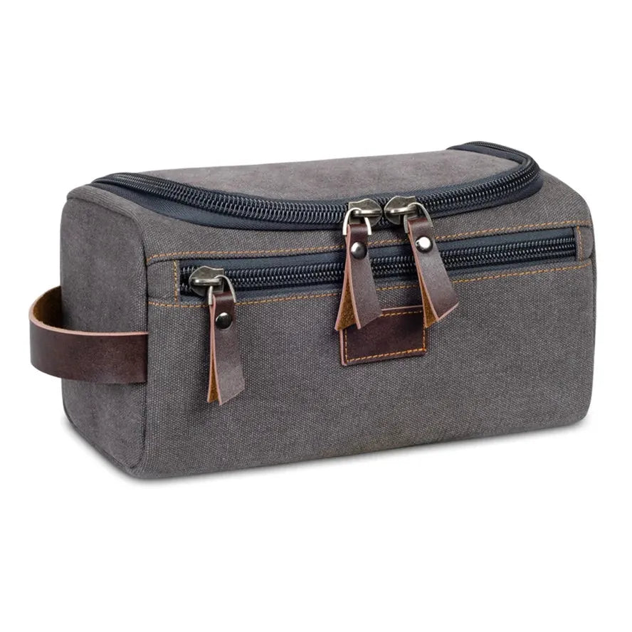 HKM-596435 Vintage Canvas Makeup Bag - Portable Large Capacity Storage Tote in Black, Dark Grey, and Blue