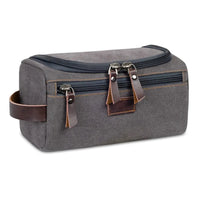 HKM-596435 Vintage Canvas Makeup Bag - Portable Large Capacity Storage Tote in Black, Dark Grey, and Blue