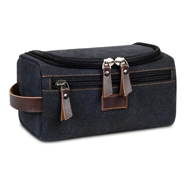 HKM-596435 Vintage Canvas Makeup Bag - Portable Large Capacity Storage Tote in Black, Dark Grey, and Blue