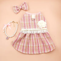 HKM-5966397 Classic Style Pet Skirt Dress with Flower Headpiece and Optional Necklace in Blue and Pink