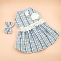 HKM-5966397 Classic Style Pet Skirt Dress with Flower Headpiece and Optional Necklace in Blue and Pink