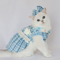 HKM-5966397 Classic Style Pet Skirt Dress with Flower Headpiece and Optional Necklace in Blue and Pink