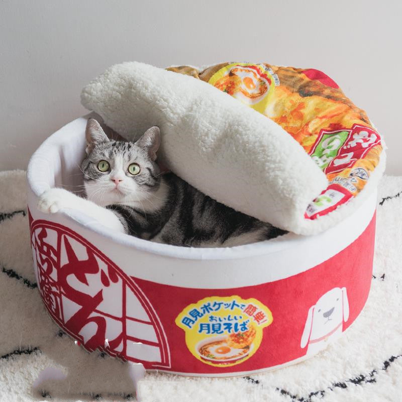 HKM-5968829 Cozy Instant Noodle-Shaped Cat Nest for Pets - Soft and Warm Plush Bed