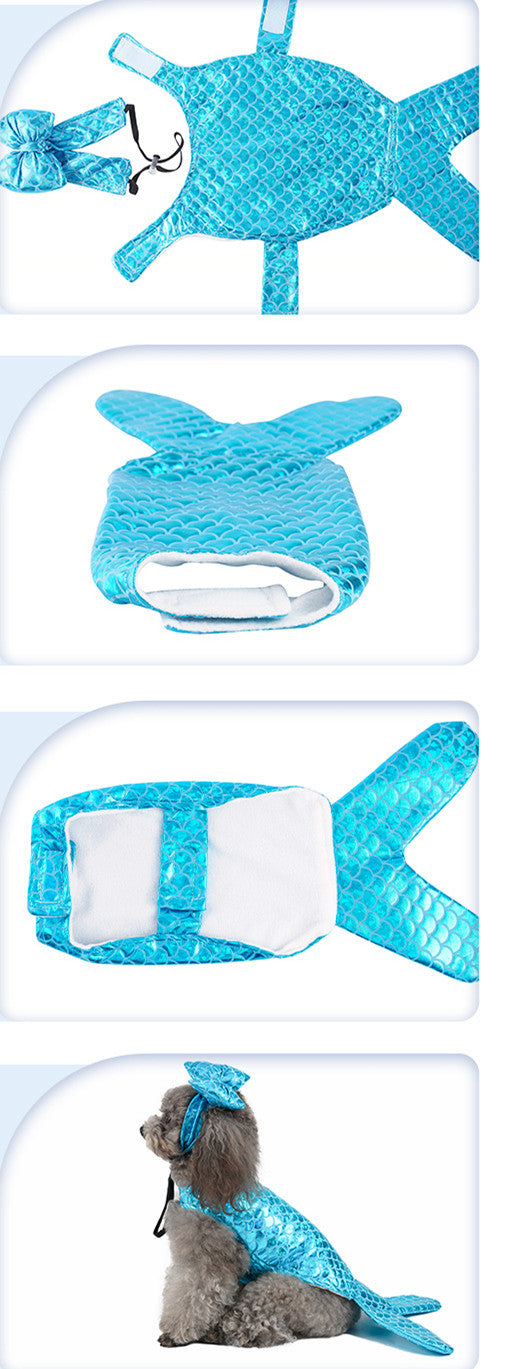 HKM-5968957 Mermaid-Themed Blue Dog and Cat Clothing with Headwear for Small Pets