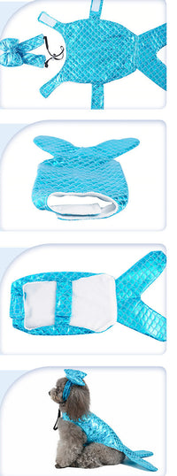 HKM-5968957 Mermaid-Themed Blue Dog and Cat Clothing with Headwear for Small Pets
