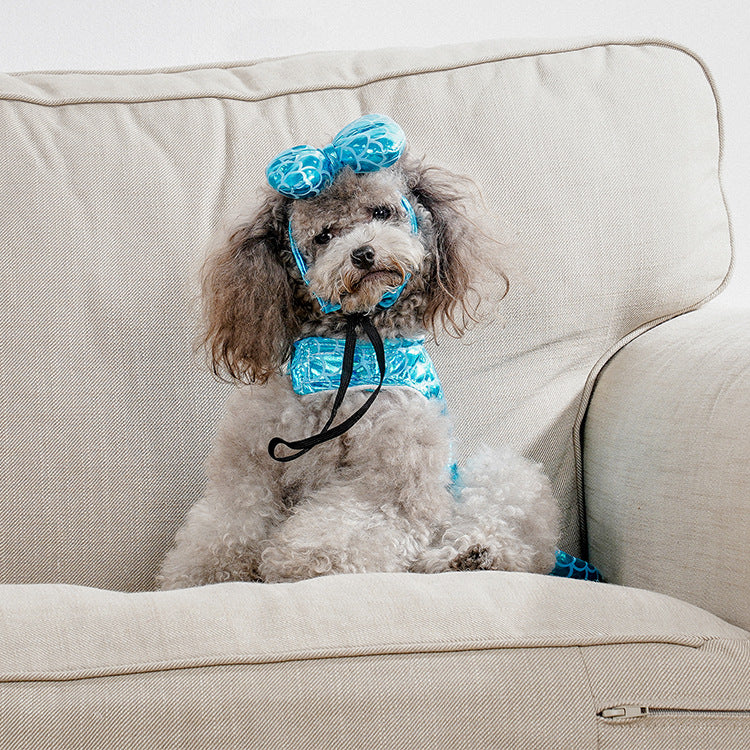 HKM-5968957 Mermaid-Themed Blue Dog and Cat Clothing with Headwear for Small Pets