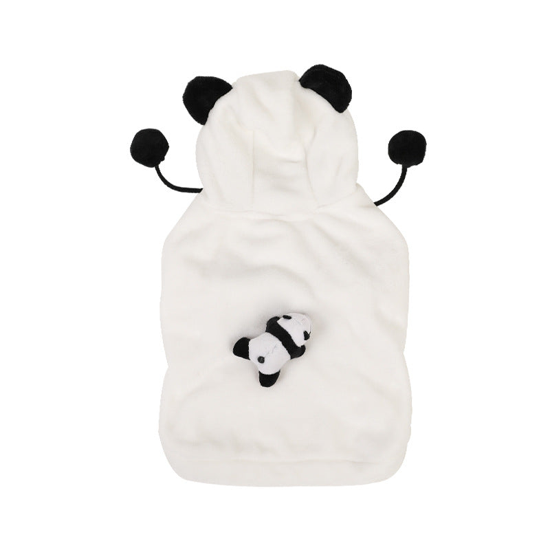 HKM-5969853 Cozy Cartoon Flannel Pet Sweater Coat for Corgis and Shiba Inus in White Panda Design