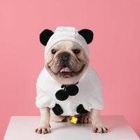 HKM-5969853 Cozy Cartoon Flannel Pet Sweater Coat for Corgis and Shiba Inus in White Panda Design