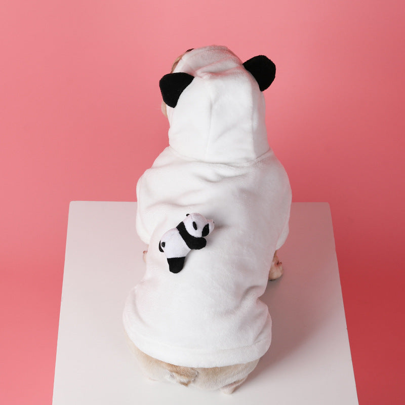 HKM-5969853 Cozy Cartoon Flannel Pet Sweater Coat for Corgis and Shiba Inus in White Panda Design