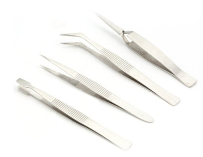 HKM-597203 Stainless Steel Precision Tweezers Set for Jewelry and Makeup - 4-Piece Tool Kit