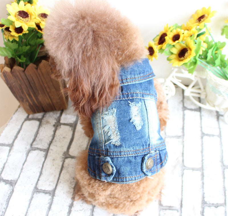 HKM-5972925 Casual Ripped Denim Vest for Pets - Spring & Summer Wear
