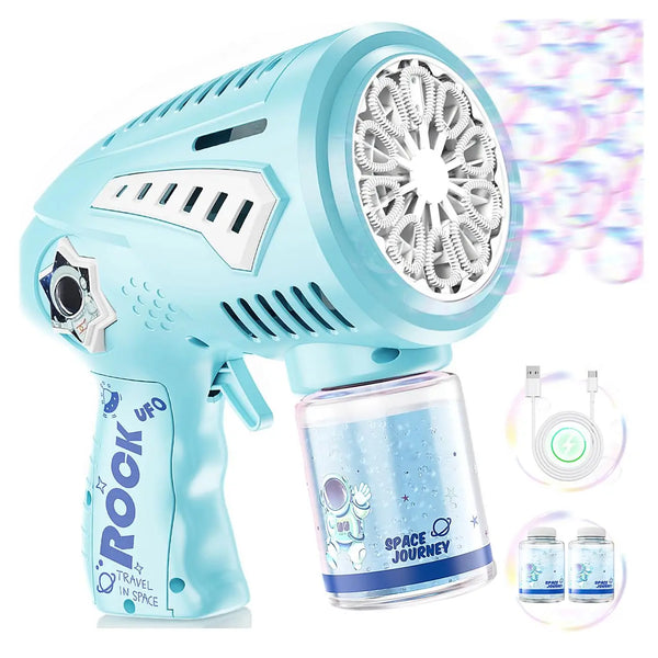 HKM-597331 Rechargeable 72-Hole Bubble Blaster with LED Lights for Kids