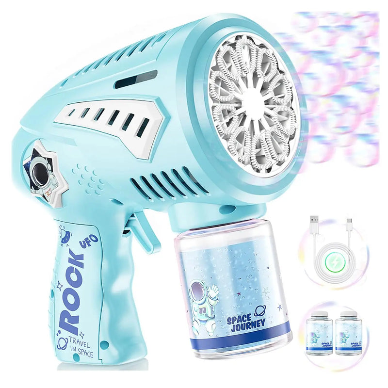 HKM-597331 Rechargeable 72-Hole Bubble Blaster with LED Lights for Kids