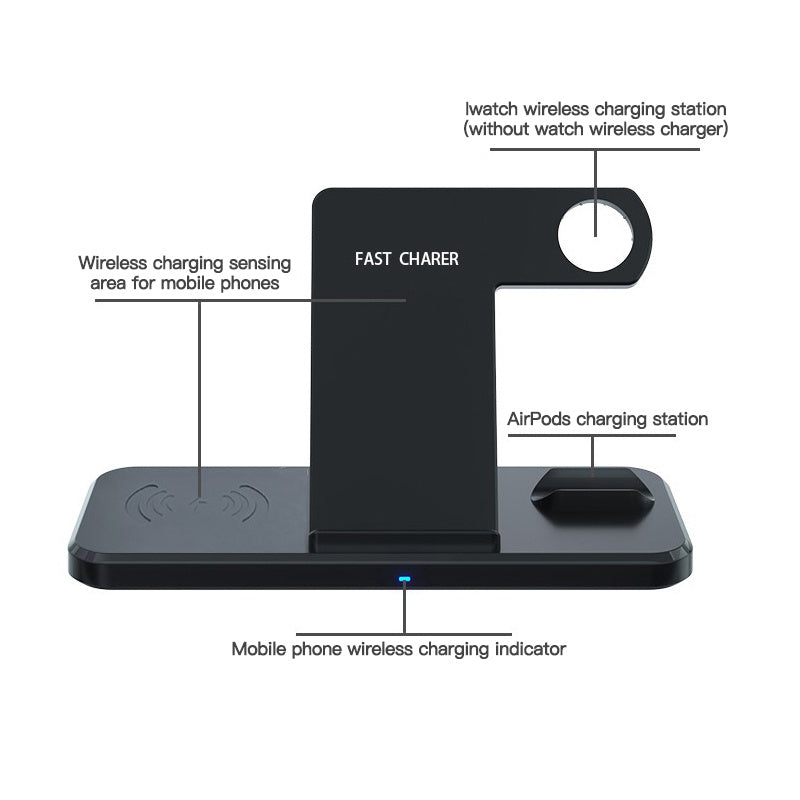 HKM-597395 Universal Three-in-One Bracket Wireless Charger with Indicator Function - Black