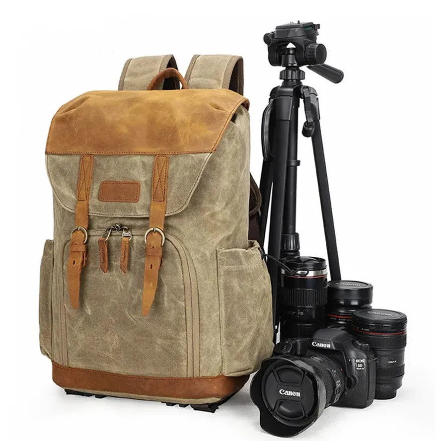 HKM-597395 Waterproof Canvas SLR Camera Hiking Backpack for Outdoor Photography